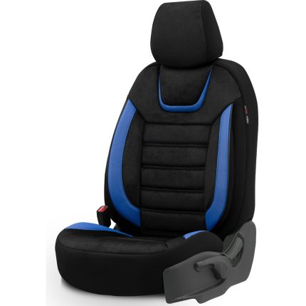 Otom Iconic Design Airbag Dikişli Ekstra Destekli Oto Koltuk Kılıfı Özel Süet Kumaş Siyah – Mavi